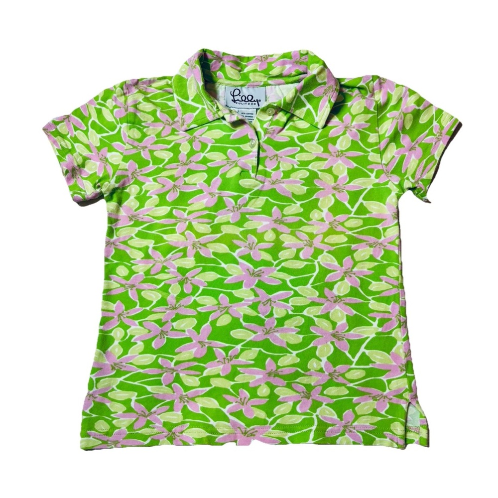 Vintage Lilly Pulitzer Girls Size S Polo Shirt Chilean Ave Pink Green Floral
